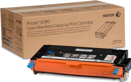 Xerox 106R01388 Cyan Standard Capacity Print Cartridge for use with Phaser 6280 Color Laser Printer, 2200 Page Yield Capacity, New Genuine Original OEM Xerox Brand, UPC 095205747225 (106-R01388 106 R01388 106R-01388 106R 01388 106R1388) 