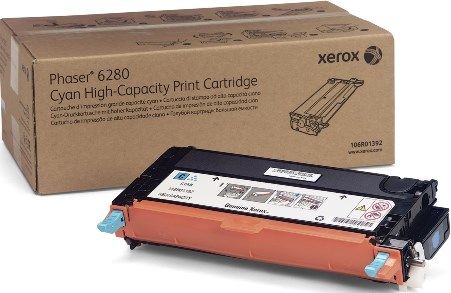 Xerox 106R01392 Cyan High Capacity Print Cartridge for use with Xerox Phaser 6280 Printer, Up to 5900 Pages at 5% coverage, New Genuine Original OEM Xerox Brand, UPC 095205747263 (106-R01392 106 R01392 106R-01392 106R 01392 106R1392)