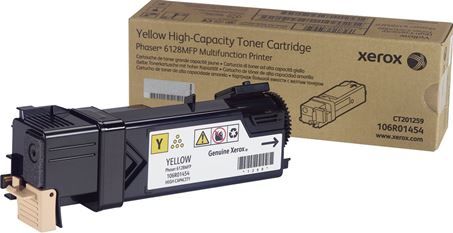 Xerox 106R01454 Yellow Toner Cartridge for use with Xerox Phaser 6128MFP Printer, Up to 2500 Pages at 5% coverage, New Genuine Original OEM Xerox Brand, UPC 095205750959 (106-R01454 106 R01454 106R-01454 106R 01454 106R1454)