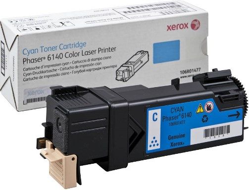 Xerox 106R01477 Cyan Toner Cartridge for use with Xerox Phaser 6140 Color Printer, Up to 2000 Pages at 5% coverage, New Genuine Original OEM Xerox Brand, UPC 095205753479 (106-R01477 106 R01477 106R-01477 106R 01477 106R1477)