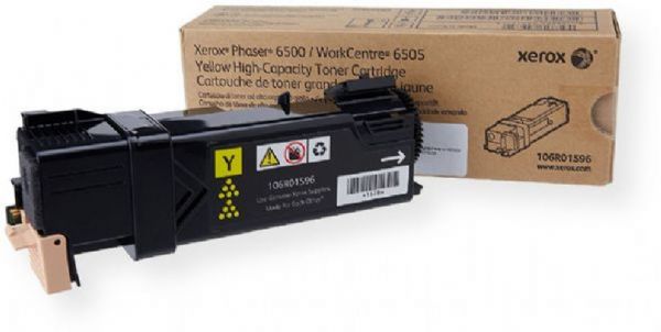 Xerox 106R01596 High Capacity Yellow Toner Cartridge For use with Phaser 6500 and WorkCentre 6505 Printers, Average cartridge yields 2500 standard pages, New Genuine Original Xerox OEM Brand, UPC 095205849752 (106-R01596 106 R01596 106R-01596 106R 01596 106R1596)