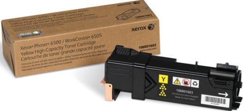 Xerox 106R01603 Toner Cartridge, Laser Printing Technology, Yellow Color, High Capacity Cartridge Yield, Up to 2500 pages Duty Cycle, For use with Xerox Phaser 6500DN, 6500N, 6500V_NC Xerox WorkCentre 6505DN, 6505N, UPC 801509298901 (106R01603 106R-01603 106R 01603)