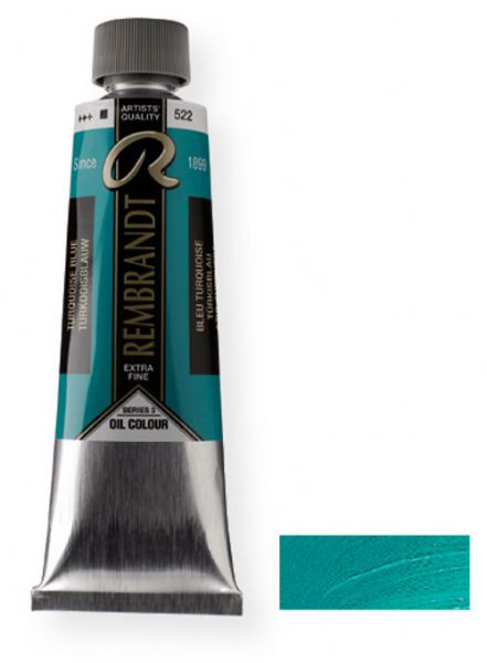 Royal Talens 1075222 Rembrandt Oil Colour, 150 ml Turquoise Blue Color; These paints contain only the finest, most lightfast pigments and the purest quality linseed or safflower oil; Each color contains the highest concentration of pigment; EAN 8712079059859 (1075222 RT-1075222 RT1075222 RT1-075222 RT10752-22 OIL-1075222) 