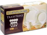 Corningware 1083849 Traditions White Stoneware Dishware Set, Service for 4; 16 pc Set includes 4 each of 11" Dinner Plates, 9" Luncheon Plates, 7" Soup/Cereal Bowls and 12 oz Mugs; Durable White Embossed Stoneware for use in Oven, Refrigerator, Microwave, Freezer and Dishwasher; UPC 071160054264 (108-3849 1083-849 108 3849)   