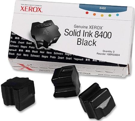 Xerox 108R00604 Solid Ink Black Toner Cartridge (Three Sticks) for use with Xerox Phaser 8400 Color Printer, Up to 3400 Pages at 5% coverage, New Genuine Original OEM Xerox Brand, UPC 095205024319 (108-R00604 108 R00604 108R-00604 108R 00604 108R604)