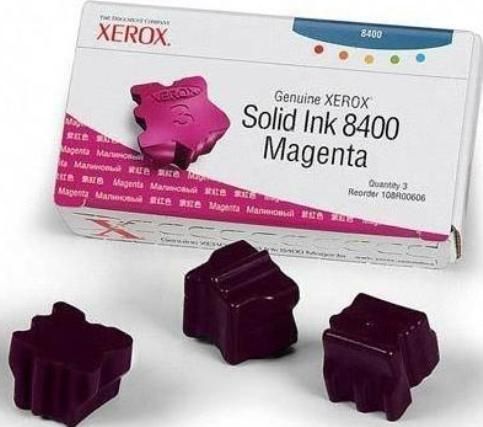 Xerox 108R00606 Magenta Solid Ink, For use with Xerox Phaser 8400, 3400 Pages Duty Cycle, 5% Print Coverage, New Genuine Original OEM Xerox, UPC 095205024333 (108R-00606 108R 00606) 