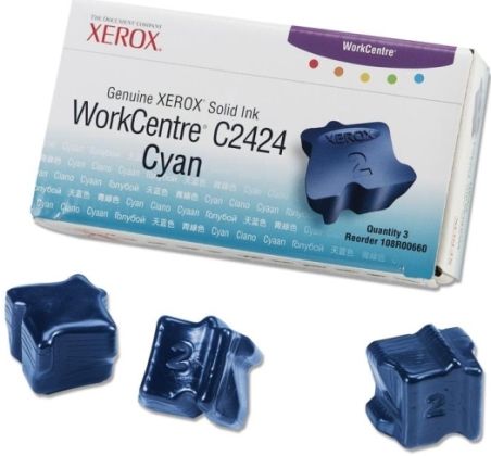 Xerox 108R00660 Solid Ink Cyan (3 Sticks) for use with Xerox WorkCentre C2424 Color Printer, Up to 3400 Pages at 5% coverage, New Genuine Original OEM Xerox Brand, UPC 095205048230 (108-R00660 108 R00660 108R-00660 108R 00660 108R660)