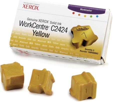 Xerox 108R00662 Solid Ink Yellow (3 Sticks) for use with Xerox WorkCentre C2424 Color Printer, Up to 3400 Pages at 5% coverage, New Genuine Original OEM Xerox Brand, UPC 095205048254 (108-R00662 108 R00662 108R-00662 108R 00662 108R662)