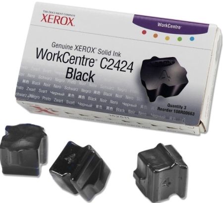 Xerox 108R00663 Solid Ink Black (3 Sticks) for use with Xerox WorkCentre C2424 Color Printer, Up to 3400 Pages at 5% coverage, New Genuine Original OEM Xerox Brand, UPC 095205048261 (108-R00663 108 R00663 108R-00663 108R 00663 108R663)