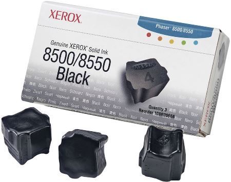 Xerox 108R00668 Solid Ink Black Toner Cartridge (Three Sticks) for use with Xerox Phaser 8500 and 8550 Color Printers, Up to 3000 Pages at 5% coverage, New Genuine Original OEM Xerox Brand, UPC 095205242331 (108-R00668 108 R00668 108R-00668 108R 00668 108R668)