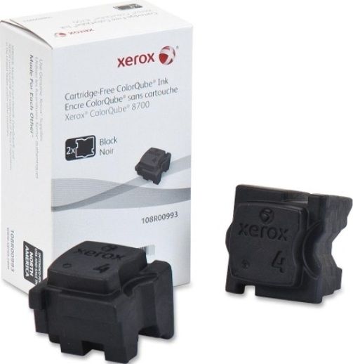 Xerox 108R00993 Solid inks, Solid ink Printing Technology, Black Color, 2 Included Qty, Up to 4500 pages ISO/IEC 24711 Duty Cycle, For use with Xerox ColorQube 8700, 8700S, 8700X, 8700XF, UPC 095205856170 (108R00993 108R-00993 108R 00993)