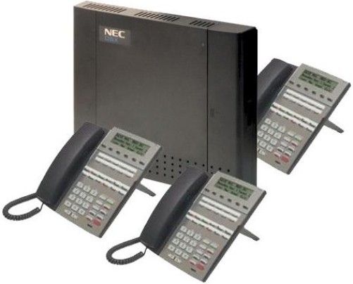 NEC 1091015 DSX System Kit, Includes (1) 1090001 DSX-40 KSU, (3) 1090020 DSX 22-Button Display Phones in Black, 2-Position Telephone Angle Adjustment, Account Codes, Alphanumeric Display, Attendant Call Queuing, Attendant Position, Auto Redial, Auto Attendant (Built-in), Dial Tone Detection, UPC 714627136225 (NEC1091015 NEC-1091015 109-1015 1091-015)