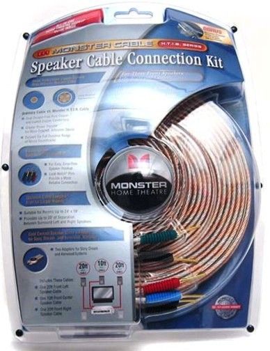 Monster Cable 109120-00 Model HTIB-SPF Home Theater Speaker Cable Connection Kit, 24k gold plated pins for corrosion-free contacts and superior signal transfer, Compact low profile cable for a clean interior design friendly installation, Includes adapters for Sony Dream systems and Kenwood system compatibility, UPC 050644308390 (10912000 109120 109-120 109 120-00 HTIBSPF HTIB SPF)