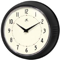 Infinity Instruments 10940-BLACK Retro Black Solid Iron Wall Clock, 9.5" Round, Matching Metal Hands, Silver Bezel, Convex Glass Lens, Black Numbers, White Face, UPC 731742049100 (10940BLACK 10940 BLACK 10940/BLACK) 