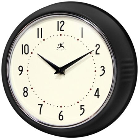 Infinity Instruments 10940-BLACK Retro Black Solid Iron Wall Clock, 9.5