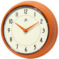 Infinity Instruments 10940-ORANGE Retro Orange Solid Iron Wall Clock, 9.5" Round, Matching Metal Hands, Silver Bezel, Convex Glass Lens, Black Numbers, White Face, UPC 731742000941 (10940ORANGE 10940 ORANGE 10940/ORANGE) 