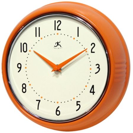 Infinity Instruments 10940-ORANGE Retro Orange Solid Iron Wall Clock, 9.5
