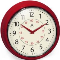 Infinity Instruments 10940RD-3511 Retro Redux Solid Iron Wall Clock, 9.5" Round, Matching Metal Hands, Silver Bezel, Convex Glass Lens, Black Numbers, Numbered Red Minutes Displayed, White Face, UPC 731742040114 (10940RD3511 10940RD 3511 10940RD/3511) 