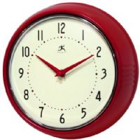 Infinity Instruments 10940-RED Retro Red Solid Iron Wall Clock, 9.5" Round, Matching Metal Hands, Silver Bezel, Convex Glass Lens, Black Numbers, White Face, UPC 731742004918 (10940RED 10940 RED 10940/RED) 