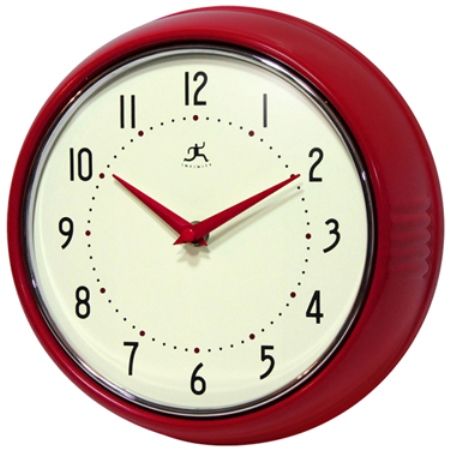 Infinity Instruments 10940-RED Retro Red Solid Iron Wall Clock, 9.5