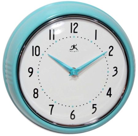 Infinity Instruments 10940-TQSE Retro Turquoise Solid Iron Wall Clock, 9.5