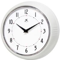 Infinity Instruments 10940-WHITE Retro White Solid Iron Wall Clock, 9.5" Round, Matching Metal Hands, Silver Bezel, Convex Glass Lens, Black Numbers, White Face, UPC 731742004185 (10940WHITE 10940 WHITE 10940-WHITE) 