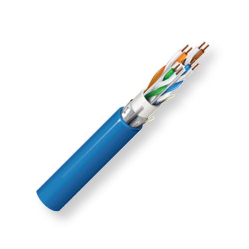 BELDEN10GX62F0061000, Model 10GX62F, 23 AWG, 4-Bonded-Pair, CAT6A 10GX F/UTP Cable; Blue; Riser-CMR Rated; Premise Horizontal cable; 23 AWG solid bare copper conductors; Polyolefin insulation; Patented X-spline; Inner jacket; Overall foil shield with drain wire; Ripcord; PVC jacket; UPC 612825102434 (BELDEN10GX62F0061000 WIRE CONDUCTOR TRANSMISSION CONNECTIVITY)