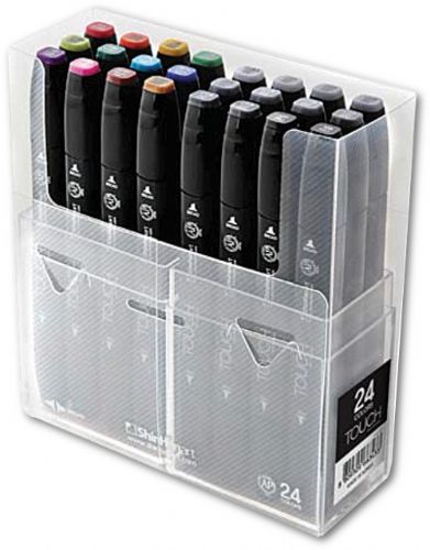 ShinHan Art 1102400 TOUCH Twin, 24-Color Fine And Broad Nib Marker Set; An advanced alcohol-based ink formula that ensures rich color saturation and coverage with silky ink flow; The alcohol-based ink doesn't dissolve printed ink toner, allowing for odorless, vividly colored artwork on printed materials; UPC SHINHANART1102400 (SHINHANART 1102400 SHINHAN ART SHIHANART-1102400 SHINHAN-ART)