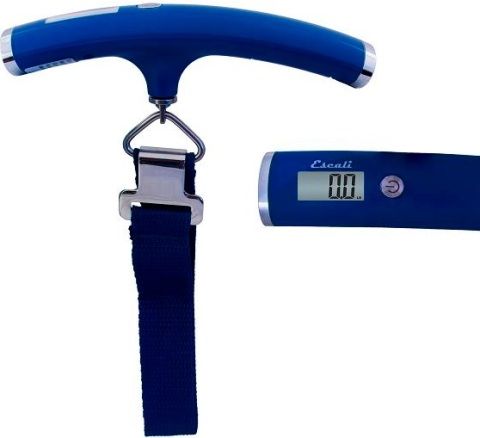 Escali 11050 Velo Luggage / Travel Scale, Easy, 1-button operation, 110 lb / 50 kg Capacity, pounds, kilograms, stones euro Measuring units, 0.2 pounds, 0.1 kilograms Increments, Stainless steel clasp, Tare Function, Automatic power off, Data lock feature, Over load indication, Royal Blue Finish, UPC 857817000552 (11050RB 11050-WR 11050 WR ESCALI11050 ESCALI-11050RB ESCALI 11050RB)