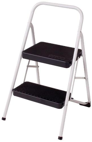 Cosco 11135CLG1E Two Step Household Folding Step Stool; ESSENTAL FOR ANY ROOM - Height assist for cabinets, closets, and light cleaning; LIGHTWEIGHT - Easy to carry for multiple jobs; NON-MARRING - Leg tips keep floors clean; SECURE - Slip resistant step; STABLE - Continuous rear leg support; FOLDS FLAT - Easy Storage; Step Material: All Steel; Series: Household Step Stools; Step Type: 2 Step; UPC 044681344350 (11135CLG1E 11135CLG1E)