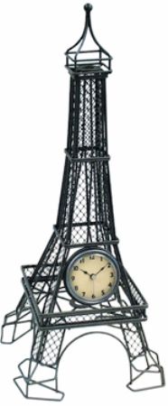 Infinity Instruments 11243 The Eiffel Tower Shaped Table Clock, Metal Wire, Plastic Covered Dial, Black Metal Hands, Dimensions L 17