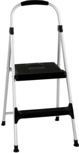Cosco 11311ABL1E Signature Step Stool Two-Step Aluminum Step Stool with Plastic Steps; ESSENTAL FOR ANY ROOM - Height assist for cabinets, closets, and light cleaning; LIGHTWEIGHT - Easy to carry for multiple jobs; NON-MARRING - Leg tips keep floors clean; SECURE - Extra large, slip resistant step; STABLE - Continuous rear leg support; FOLDS FLAT - Easy Storage; Step Material: Molded/Resin; Series: Premium Step Stools; Step Type: 2 Step; Height: 38.19