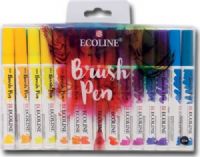 Talens 11509005 Ecoline, Watercolor Brush Pen 30-Color Set; Good adhesion to watercolor and drawing paper and board; It is not waterproof when dry, so you can work on it "further" by wetting what is dry once more; UPC 8712079398064 (TALENS11509005 TALENS 11509005 TALENS-11509005) 