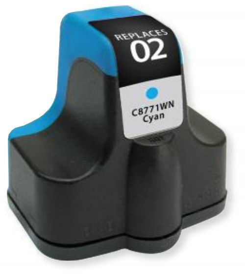 Clover Imaging Group 115414 Remanufactured Cyan Ink Cartridge To Replace HP C8771NW, HP02; Yields 400 prints at 5 Percent Coverage; UPC 801509142297 (CIG 115414 115 414 115-414 C8 771NW C8-771NW HP-02 HP 02)