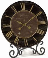 Infinity Instruments 11721-1796 The Parlor MDF Medium Density Fibreboard Table Top Clock, H 7" X D 1" Round, Wrought Iron Stand, Black & Maroon Dial, Antique Gold Metal Hands, Open Dial, Roman Numerals, Requires 1 AA battery (not included), UPC 731742021960 (117211796 11721 1796 11721/1796) 
