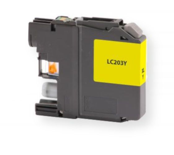 Clover Imaging Group 118106 Remanufactured High Yield Yellow Ink Cartridge for Brother LC203Y, Yellow Color; Yields 550 prints at 5 Percent Coverage; UPC 801509340976 (CIG 118106 118-106 118 106 LC203Y LC-203-Y LC 203 Y LC203XL LC 203XL LC-203XL LC 203 XL)