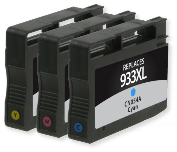 Clover Imaging Group 118138 Remanufactured High-Yield Cyan, Magenta, and Yellow Ink Cartridge Multi-Pack To Replace HP CN054A, CN055A, CN056A, HP933XL; Yields 825 Prints per cartridge at 5 Percent Coverage; UPC 801509359657 (CIG 118138 118 138 118-138 CN 054A CN-054A HP-933XL HP 933XL)