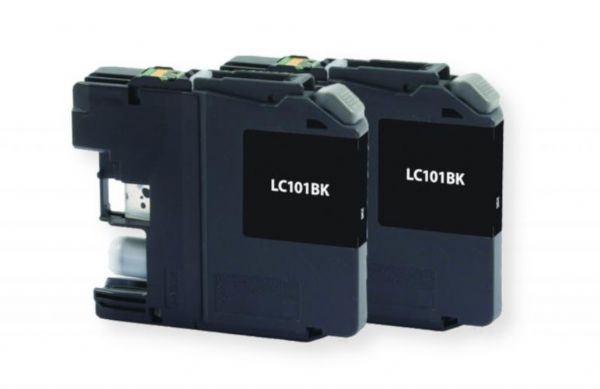 Clover Imaging Group 118142 Remanufactured Black Ink Cartridge for Brother LC101; Black; Two Packs; UPC 801509359695 (CIG 118142 118-142 118 142 LC101BK LC-101-BK LC 101 BK LC-101BK LC101)