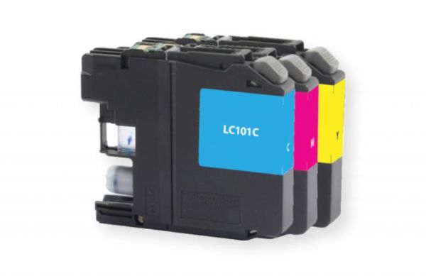 Clover Imaging Group 118143 Remanufactured New Cyan, Magenta, Yellow Ink Cartridges for Brother LC-101; 3 Packs; Cyan, Magenta, and Yellow; High Yield; UPC 801509359701 (CIG 118143 118-143 118 143 LC1013PKS LC-1013PKS LC 101 3PKS LC-101-3PKS LC101)