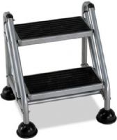 Cosco 11824GGB1 Two-Step Rolling Step Ladder, Steel frame for commercial use, Type 1A 300 lbs duty rating, Plastic overmold steps, Four durable casters roll when pushed, Extra wide 16" x 8" steps with resin step tread provide secure footing, Dimensions 19.685" wide x 22.44" high x 22.835" deep, UPC 044681118722 (11824-GGB1 11824 GGB1 11-824GGB1) 