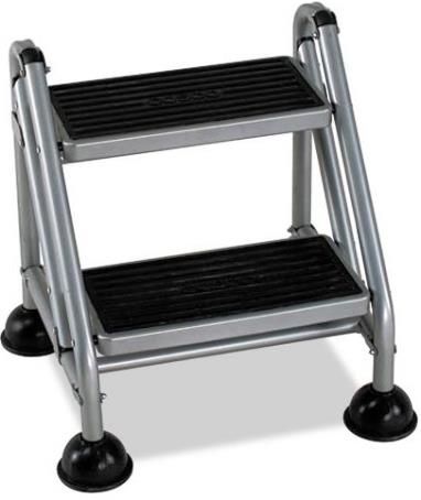 Cosco 11824GGB1 Two-Step Rolling Step Ladder, Steel frame for commercial use, Type 1A 300 lbs duty rating, Plastic overmold steps, Four durable casters roll when pushed, Extra wide 16
