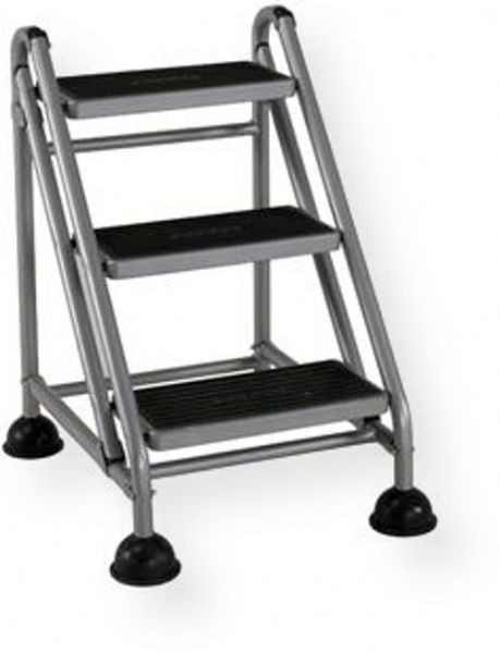 Cosco 11834GGB1 3-Step Rolling Step Ladder ; Four easy rolling casters with plastic floor grips; Steel frame for commercial use; Type 1A, 300 lbs duty rating; Material: Steel; Usage: Indoor; Step Type: 3 Step; Height: 31.102