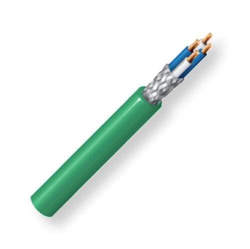 BELDEN1192AG7W1000, Model 1192A, 24 AWG, 4-Conductor, Starquad Microphone Cable; Green Color; 4-24 AWG high-conducitivity Bare copper conductors; Polyethylene insulation; Tinned copper French Braid shield with Bare copper drain wire; PVC jacket; UPC 612825108245 (BELDEN1192AG7W1000 TRANSMISSION CONNECTIVITY SOUND WIRE)