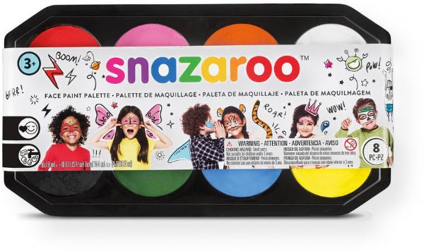 Snazaroo 1194040 Face Painting Palette Kit; This jumbo eight color palette is perfect for fund raisers and professional painters; Enough paint for 400 full faces; Suitable For Sensitive Skin; Snazaroo face paints are specially formulated to be friendly to the most delicate skin and are fragrance free; UPC 766416808189 (1194040 119-4040 PAINTING-1194040 SNAZAROO1194040 SNAZAROO-1194040 SNAZAROO-119-4040)