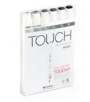 ShinHan Art 1200604 TOUCH Twin Brus Grey Colors 6-Piece Marker Set; An advanced alcohol-based ink formula that ensures rich color saturation and coverage with silky ink flow; The alcohol-based ink doesn't dissolve printed ink toner, allowing for odorless, vividly colored artwork on printed materials; EAN 8809326960300 (SHINHAN-ART-1200604 TOUCH-TWIN-BRUS-1200604 PAINTING DRAWING) 