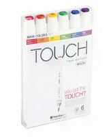 ShinHan Art 1200613 TOUCH Twin Brus Main Colors 6-Piece Marker Set; An advanced alcohol-based ink formula that ensures rich color saturation and coverage with silky ink flow; The alcohol-based ink doesn't dissolve printed ink toner, allowing for odorless, vividly colored artwork on printed materials; The delivery of ink flow can be perfectly controlled to allow precision drawing; EAN 8809326960294 (SHINHAN-ART-1200613 TOUCH-TWIN-BRUS-1200613 PAINTING DRAWING) 