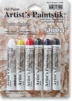 Shiva 121302 Paintstik, Oil Paint Artist's Color 6-Piece Pro Basic Set; Ideal for sketching, outlining, or covering large areas and colors are mixable; Can be spread or blended and used in conjunction with conventional oil paint; No unpleasant odors or fumes; Non-toxic and hypo-allergenic; Blistercarded; 6-piece pro basic set; UPC 717304062244 (SHIVA121302 SHIVA 121302 SP121302 SP 121302 SP-121302) 