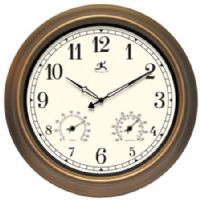 Infinity Instruments 12144CP-1679 The Craftsman Indoor/Outdoor Wall Clock, 18" Round, Bronze Finished Metal Case, Built-in Hygrometer/Thermometer, Black Metal Hands, Highly accurate quartz movement, One AA battery required (not included), UPC 731742021441 (12144CP1679 12144CP 1679 12144CP/1679) 