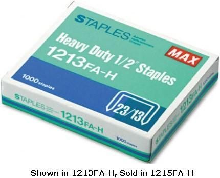 Max 1215FA-H Heavy-Duty Staples, 100 Per Strip Staples Quantity, Heavy-duty Staple Type, 0.56