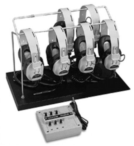 Califone 1216AVP-03 6-Position Listening Center, Six Monaural 2924AVP Headphones, 6-position 1216AVPY Jackbox without volume control, Rack, UPC 610356114001 (1216AVP03, 1216AVP 03, 1216AVP)